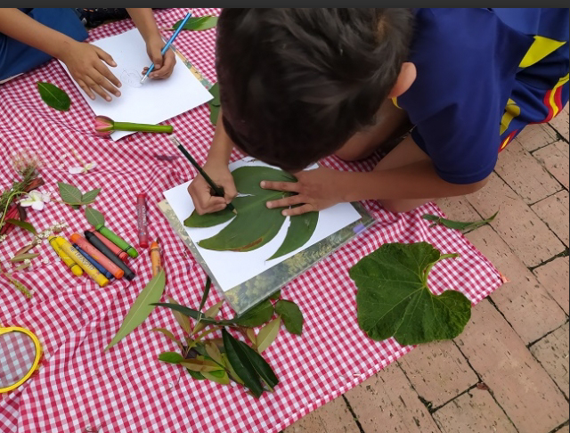 Niño dibujando una hoja 